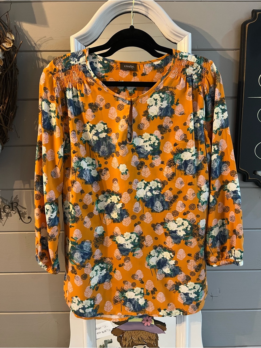 Orange Floral Print Top with Black Label